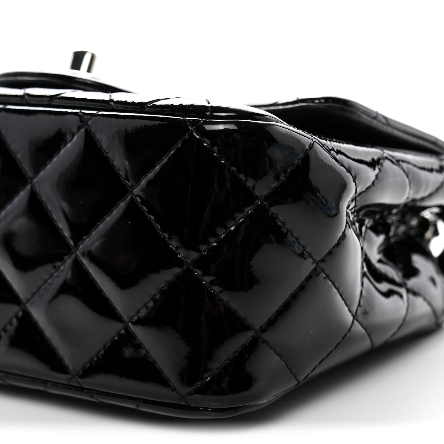 Patent Calfskin Quilted Mini Square Flap Black