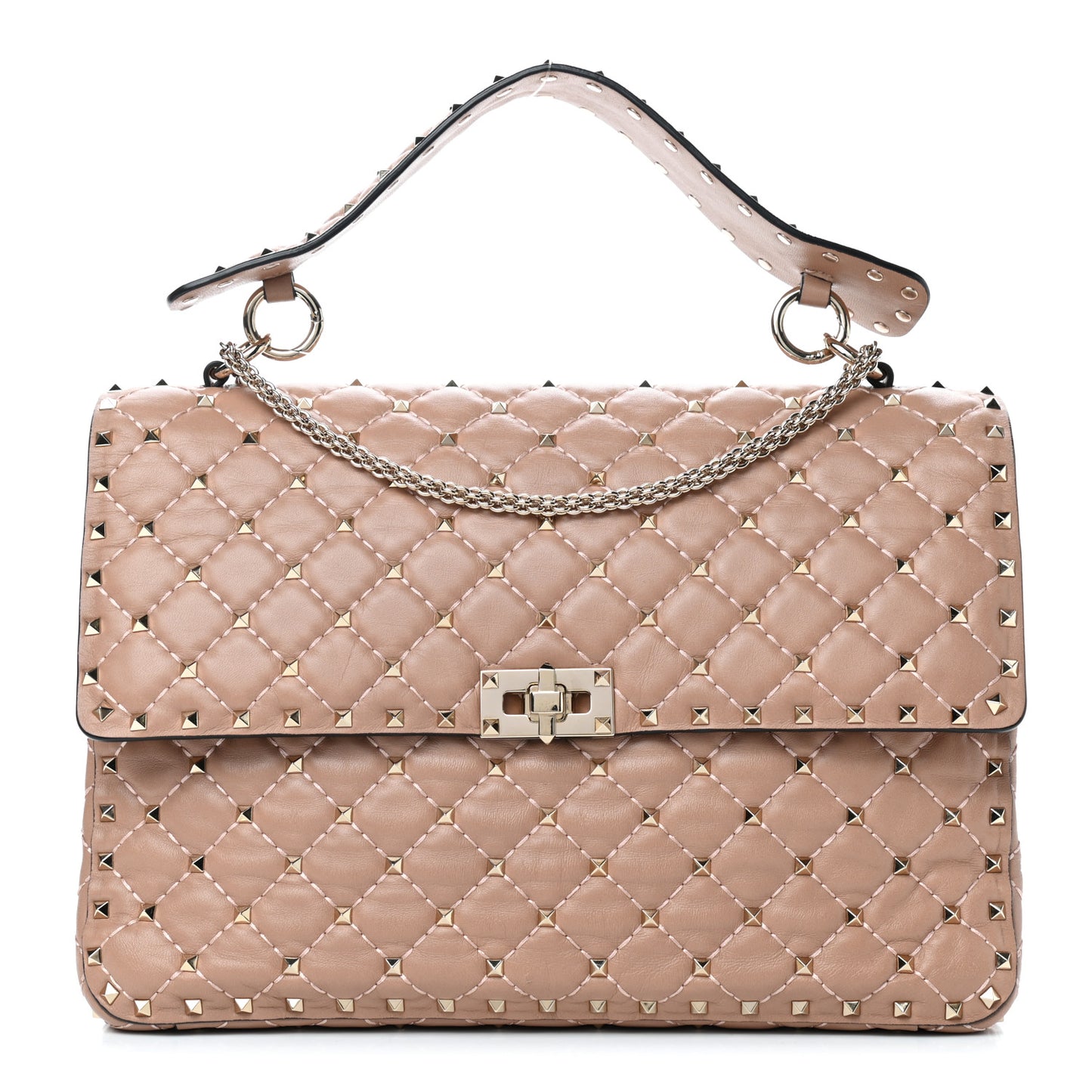 Nappa Large Rockstud Spike Shoulder Bag Soft Noisette