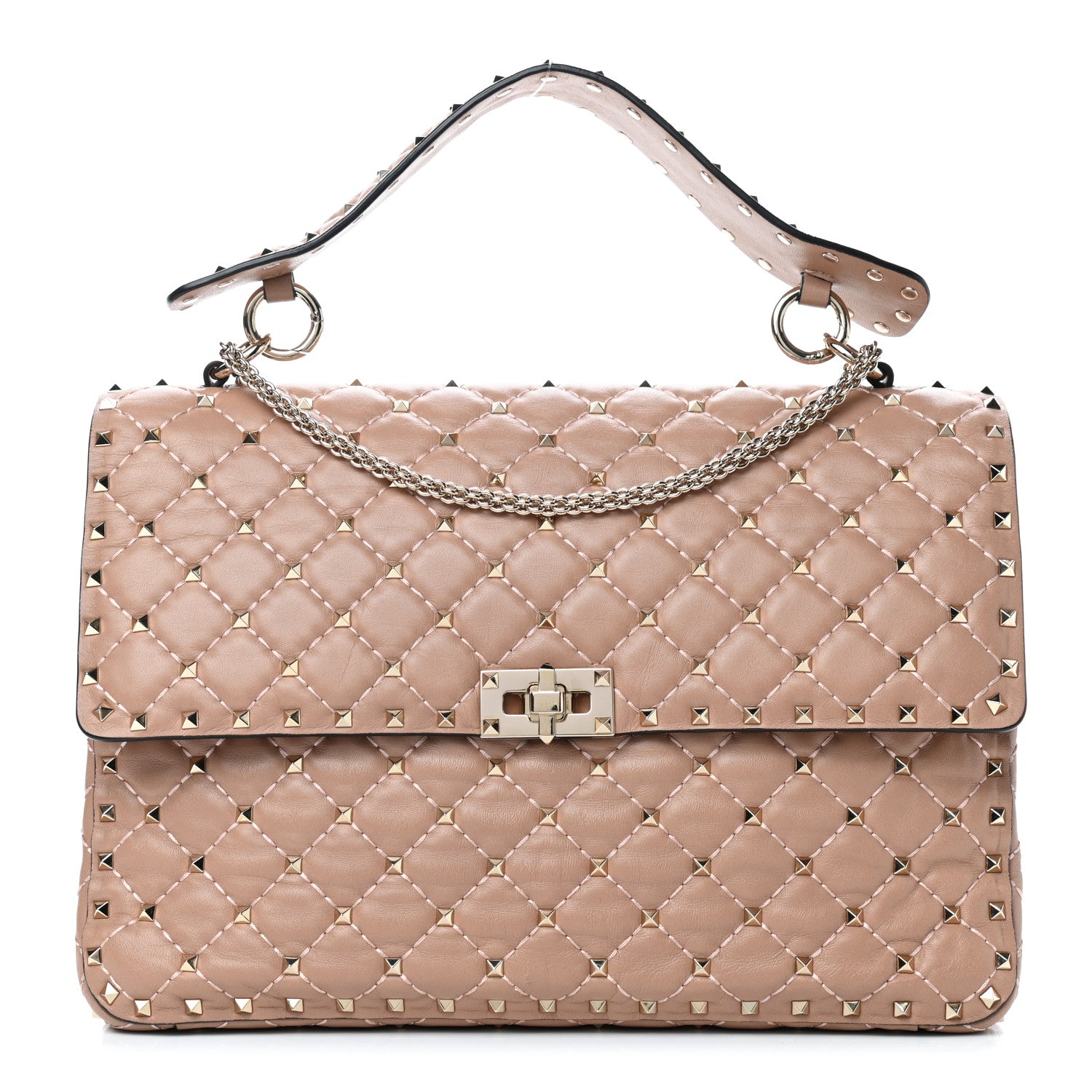 Valentino Garavani Nappa Large Rockstud Spike Shoulder Bag Soft Noisette 1 of 10