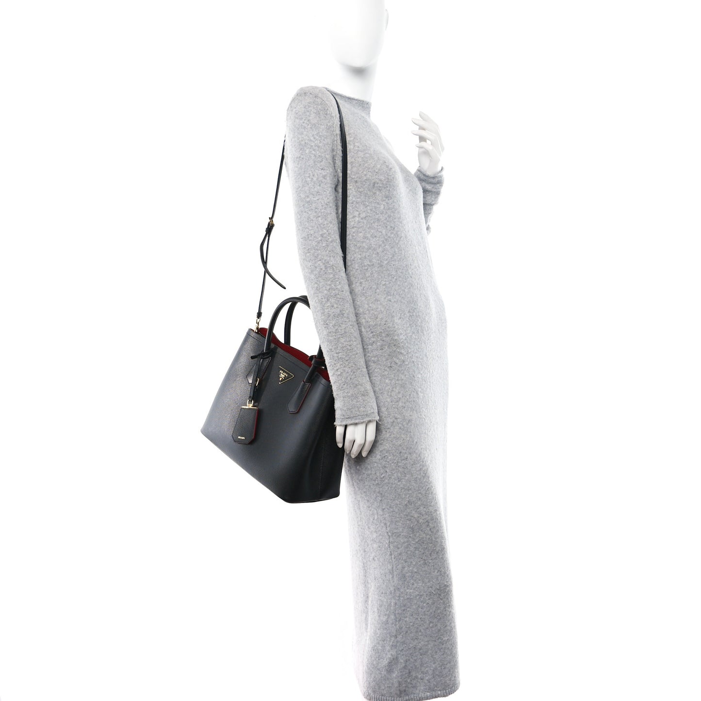 Saffiano Cuir Medium Double Bag Black Fuoco