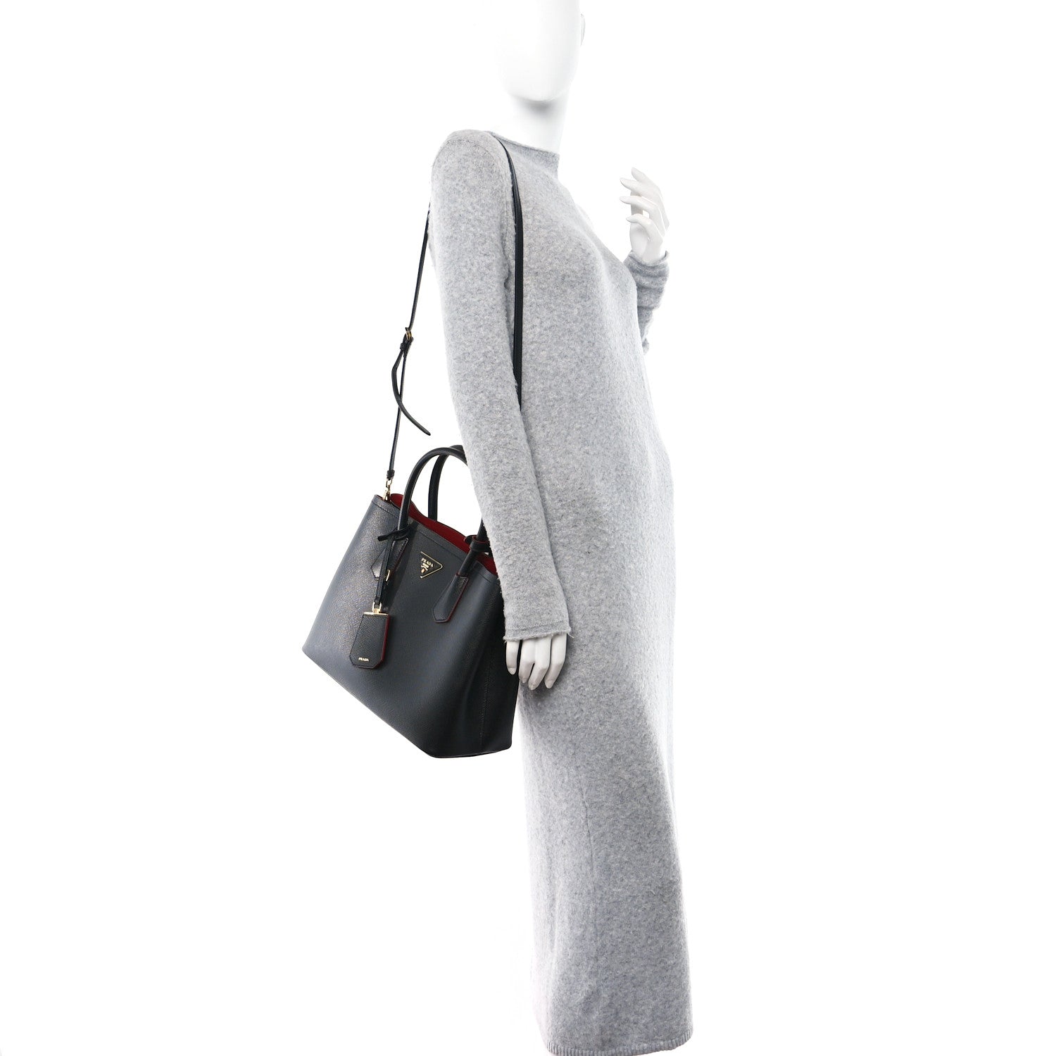 Prada Saffiano Cuir Medium Double Bag Black Fuoco 2 of 11