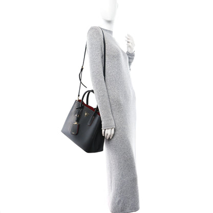Prada Saffiano Cuir Medium Double Bag Black Fuoco 2 of 11