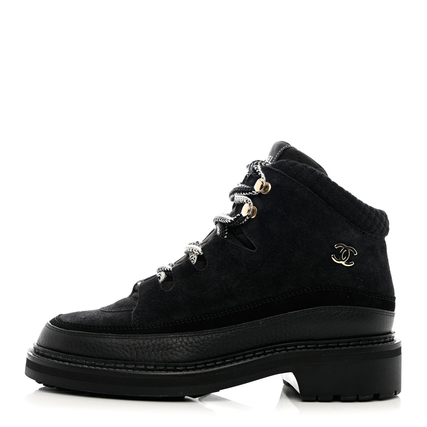 Suede Grained Calfskin CC Lace Up Boots 37 Black