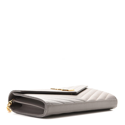 Saint Laurent Grain De Poudre Matelasse Chevron Monogram Chain Wallet Fog 4 of 7