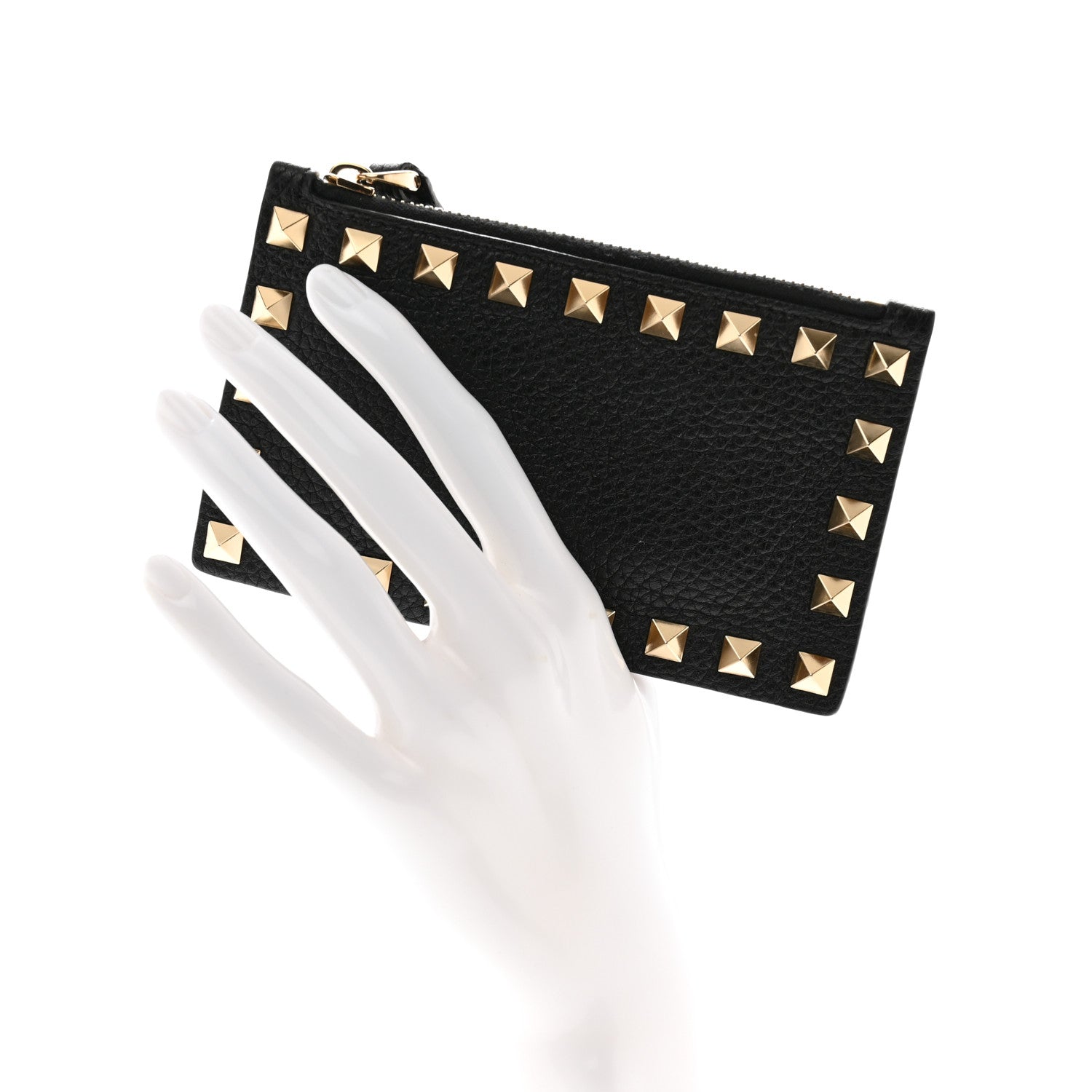 Valentino Garavani VALENTINO GARAVANI Pebbled Calfskin Rockstud Coin Case Card Holder Black 2 of 8