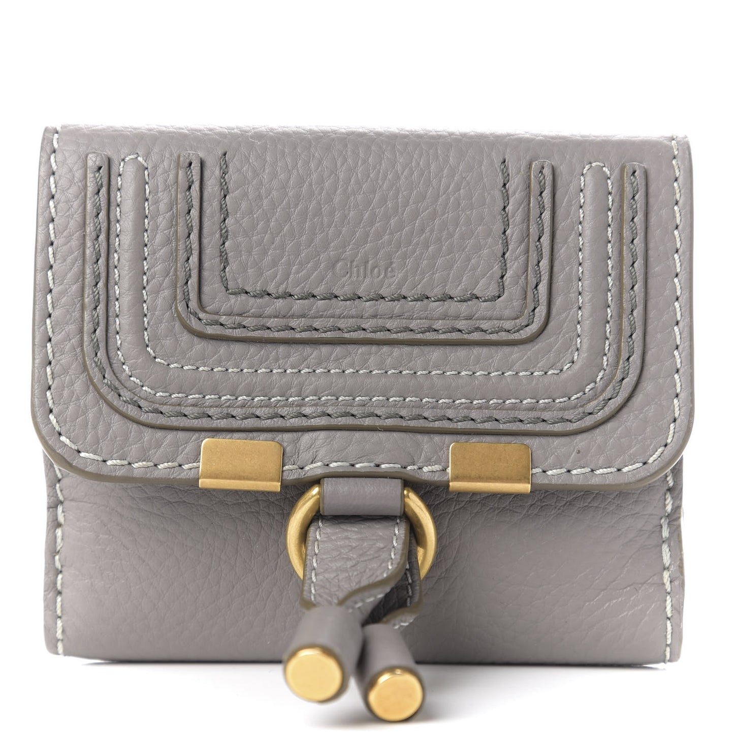 Grained Calfskin Marcie Square Wallet Cashmere Grey