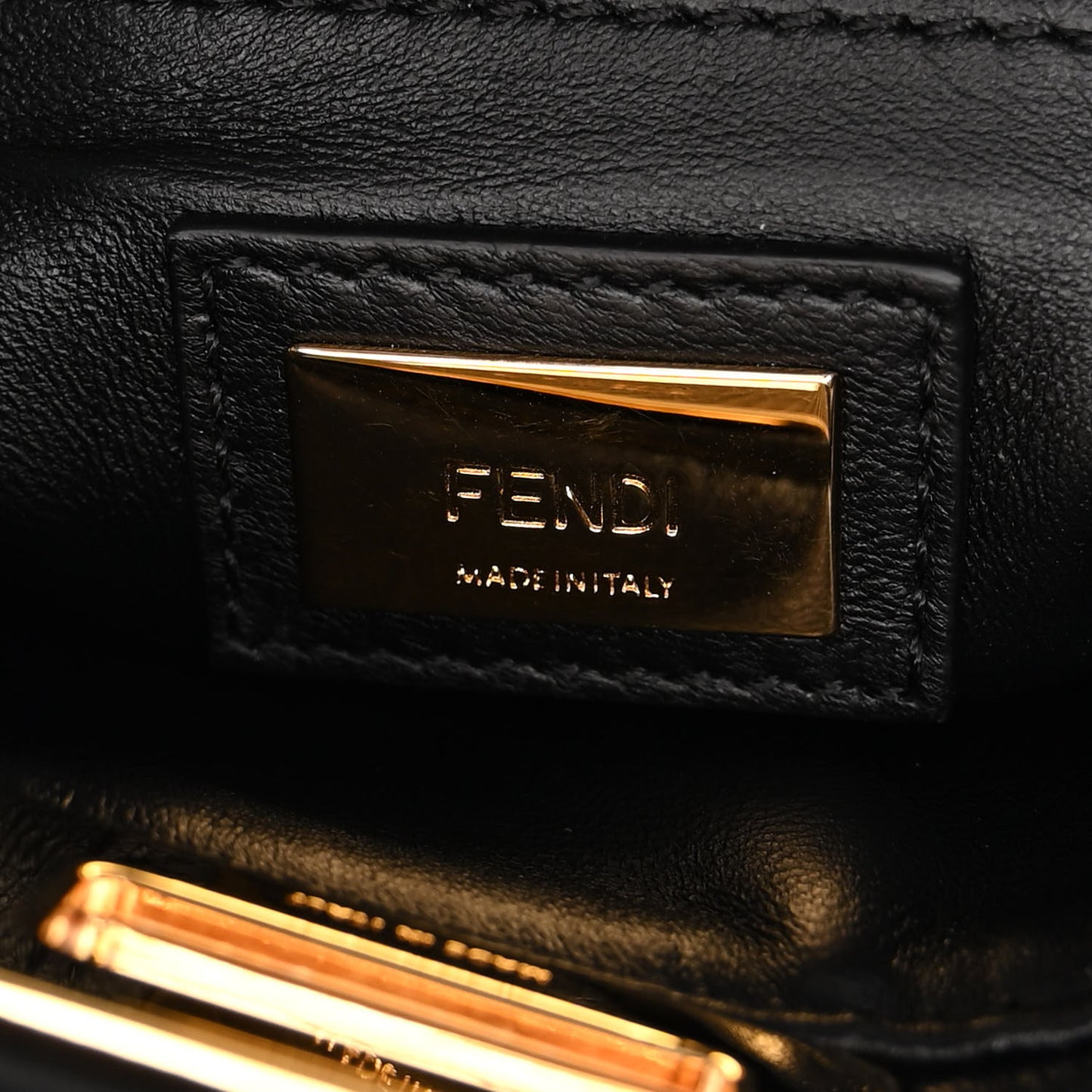 Shearling Nappa Macro FF 1974 Mini Peekaboo Iconic Satchel Tobacco Black