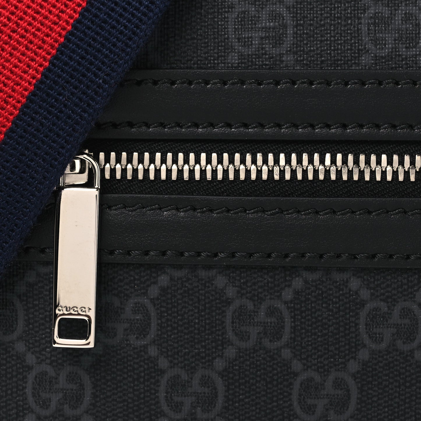 GG Supreme Monogram Calfskin Web Medium Crossbody Bag Black Grey