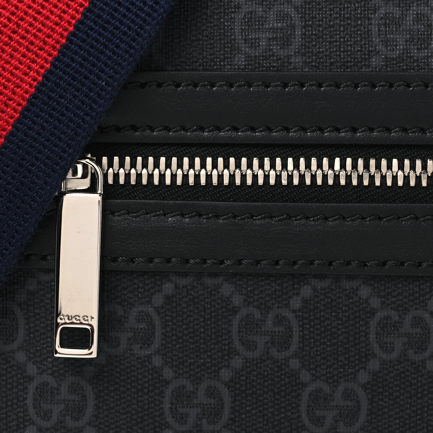 Gucci GG Supreme Monogram Calfskin Web Medium Crossbody Bag Black Grey 8 of 10