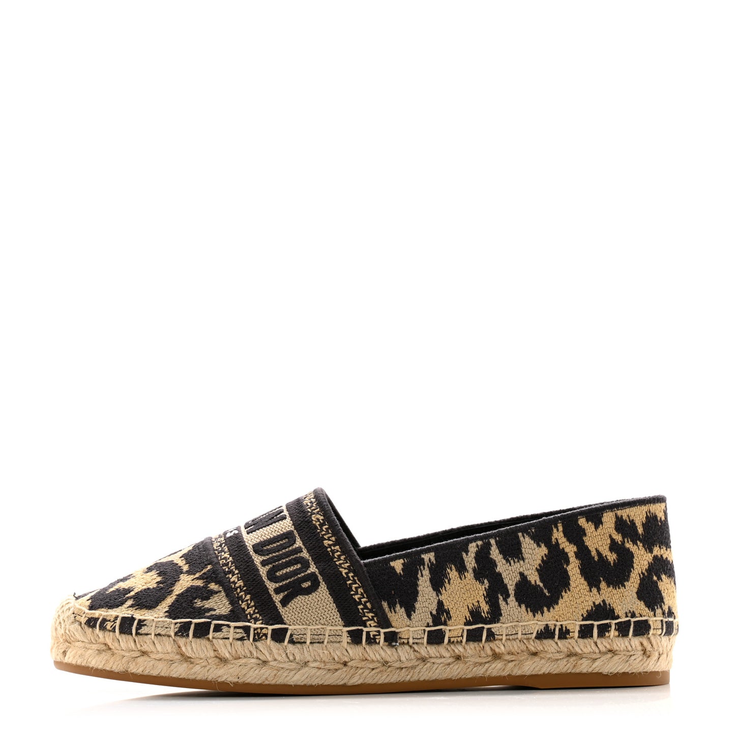 Cotton Embroidered Leopard Print Granville Espadrille 37 Natural