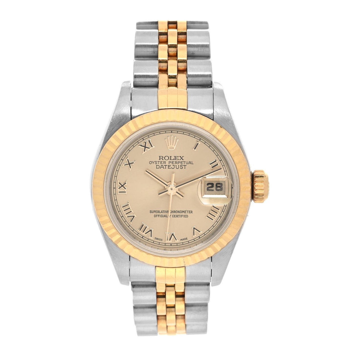 Stainless Steel 18K Yellow Gold 26mm Oyster Perpetual Datejust Watch Champagne Roman 69173