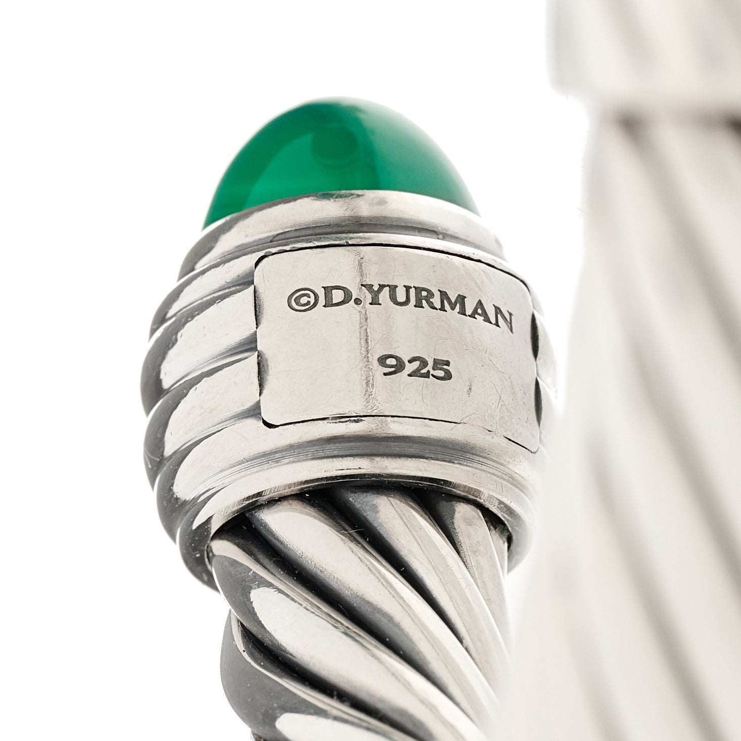 David Yurman Sterling Silver Green Onyx 10mm Cable Classics Hinged Bracelet 3 of 3