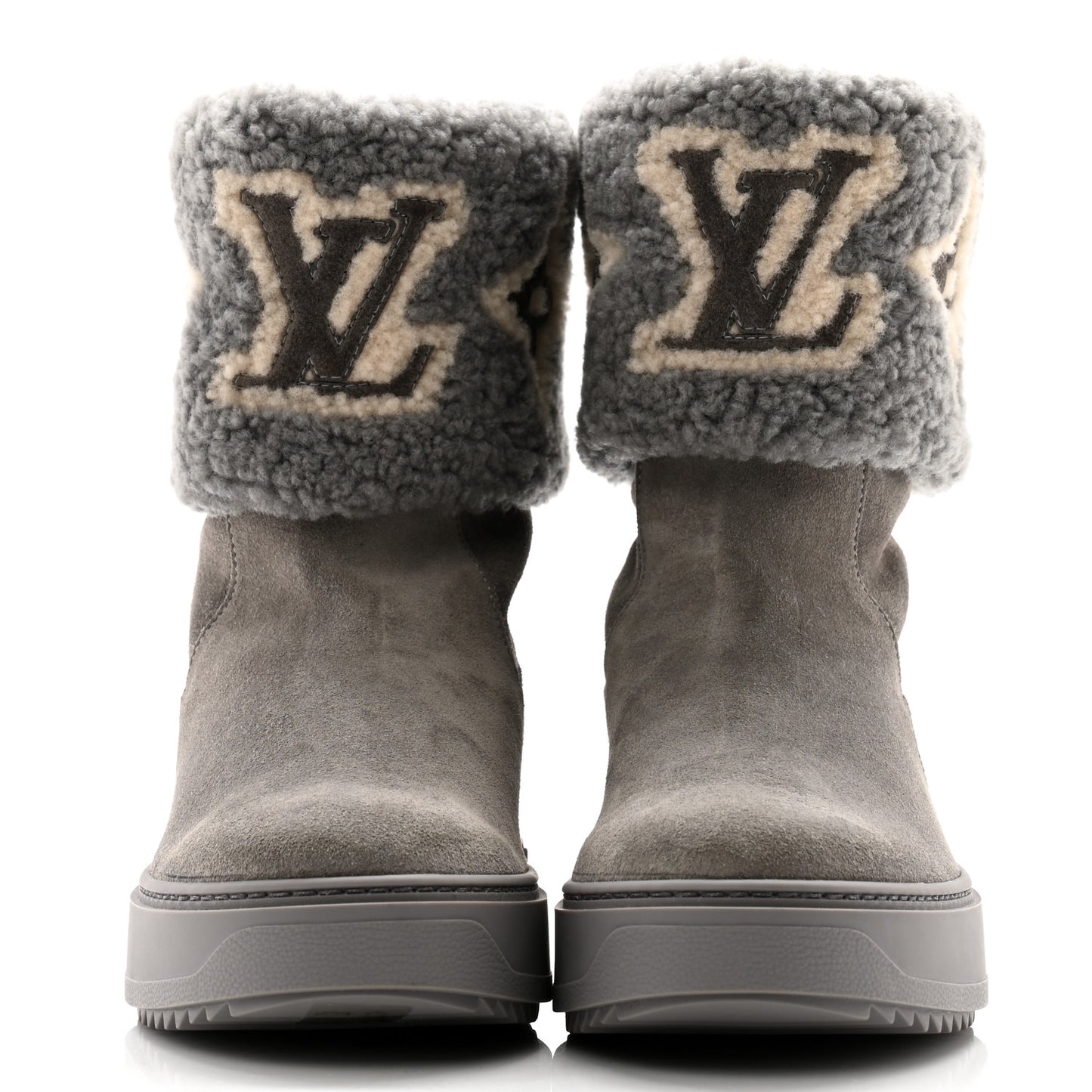 Suede Calfskin Shearling Snowdrop Flat Ankle Boot 38 Grey