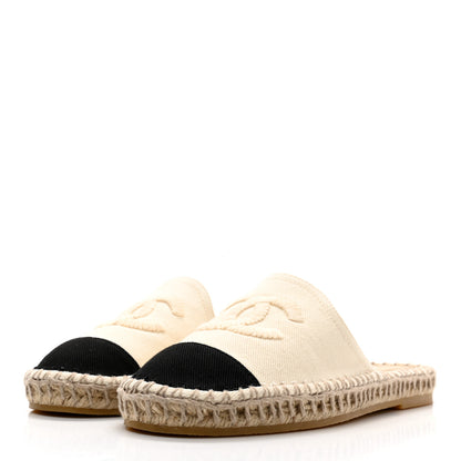 Chanel Denim CC Espadrille Mules 36 White Black 3 of 10