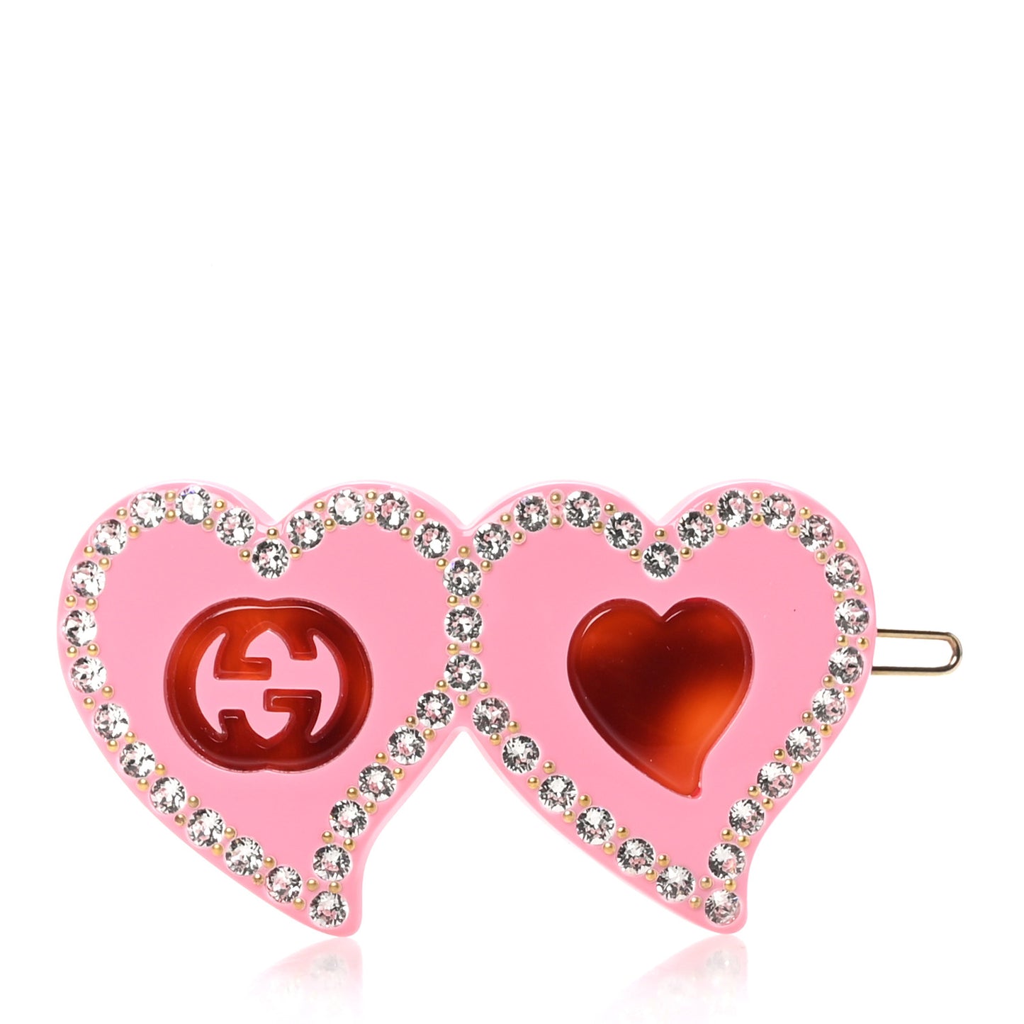 Resin Crystal Embellished GG Double Heart Hair Clip Pink
