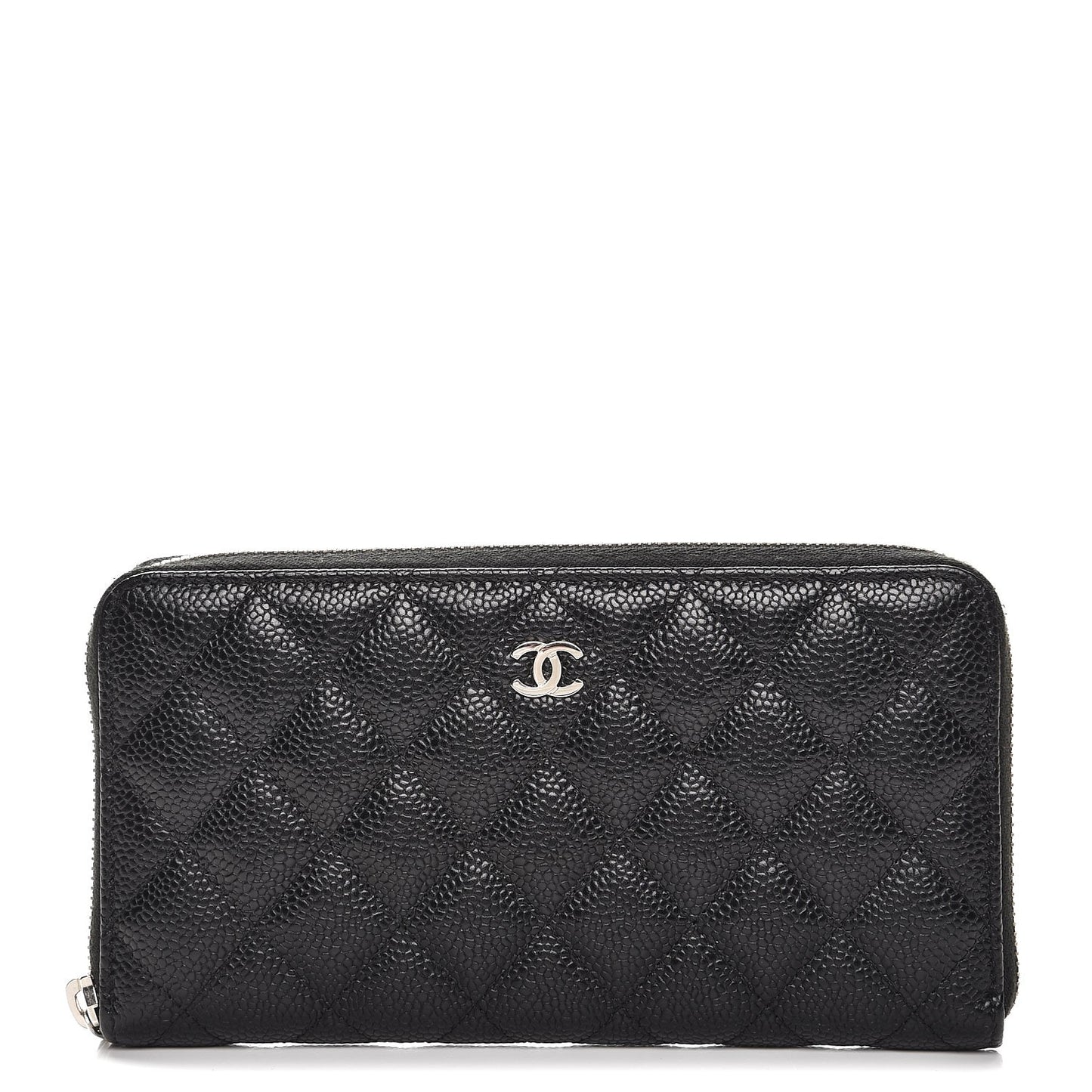 Caviar Quilted Large Gusset Zip Around Wallet Black