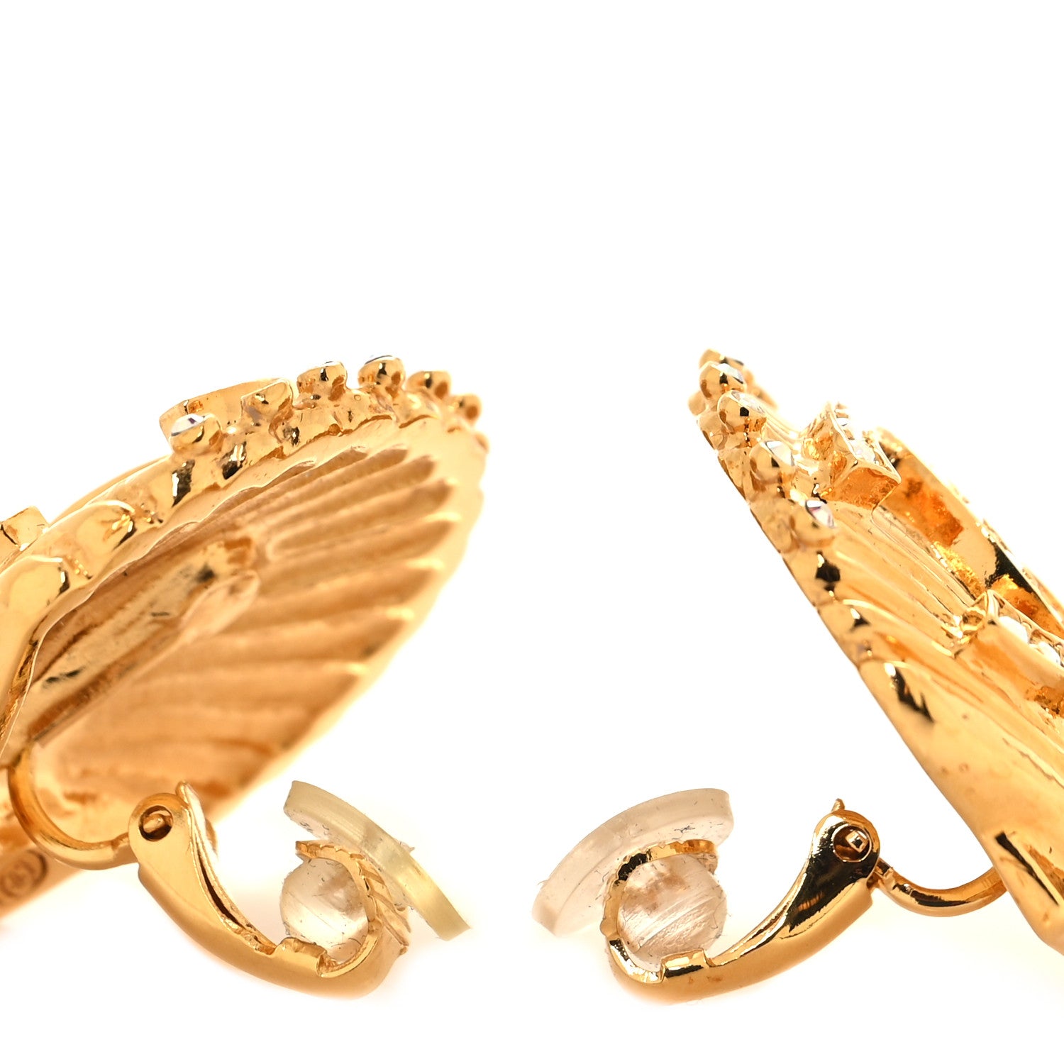 Chanel Metal Crystal CC Shell Clip On Earrings Gold Pink Multicolor 3 of 6