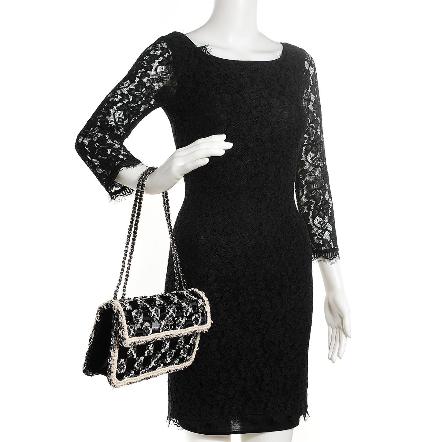Tweed Vinyl Woven Medium Single Flap Black White
