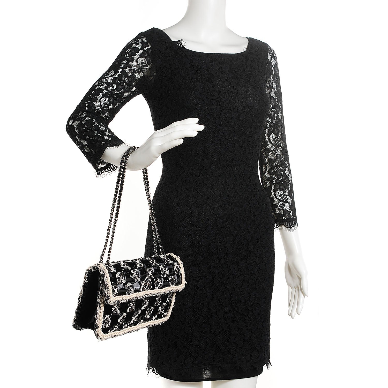 Chanel Tweed Vinyl Woven Medium Single Flap Black White 2 of 9