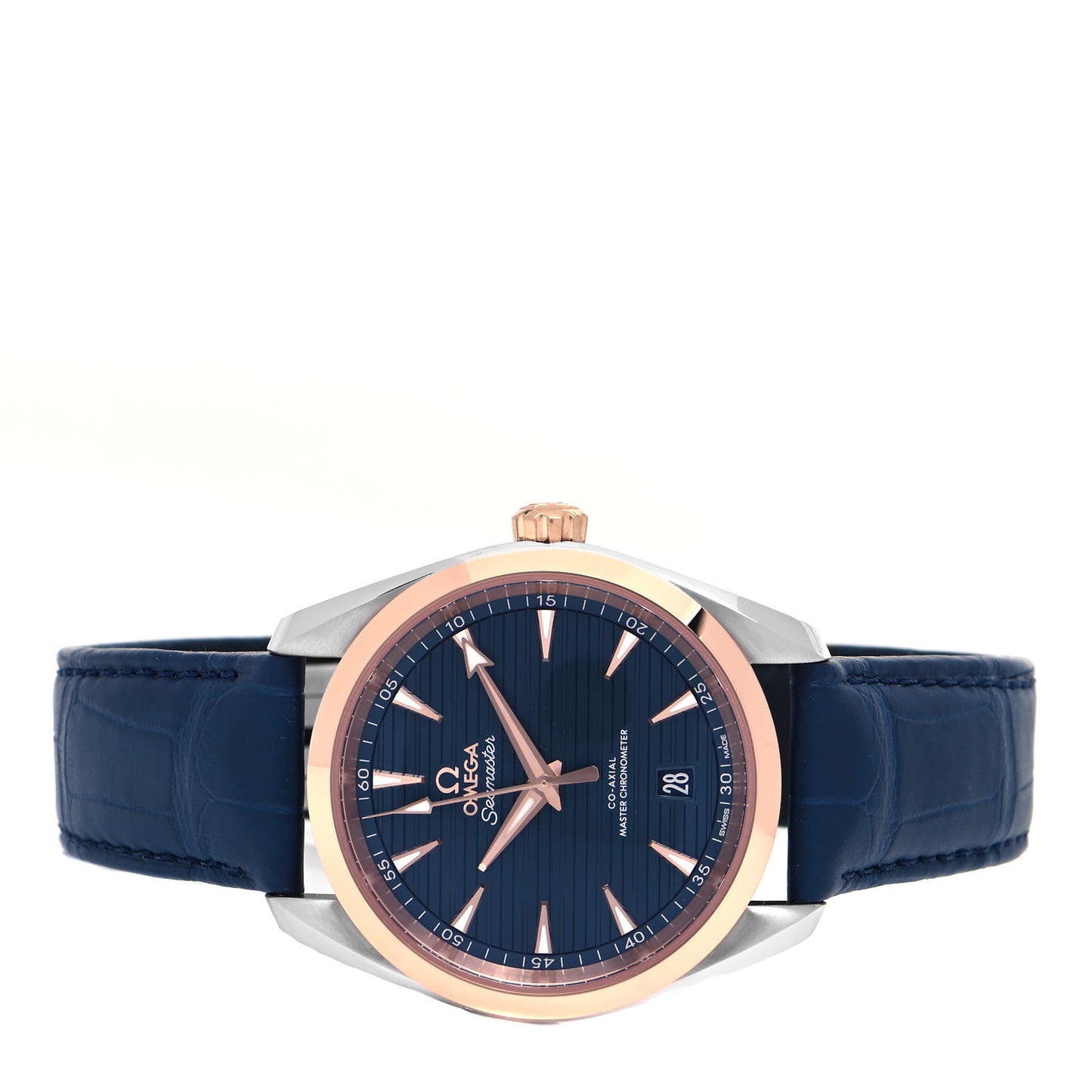 Stainless Steel 18K Sedna Gold Alligator 38mm Seamaster Aqua Terra Co-Axial Automatic Watch Blue 220.23.38.20.03.001
