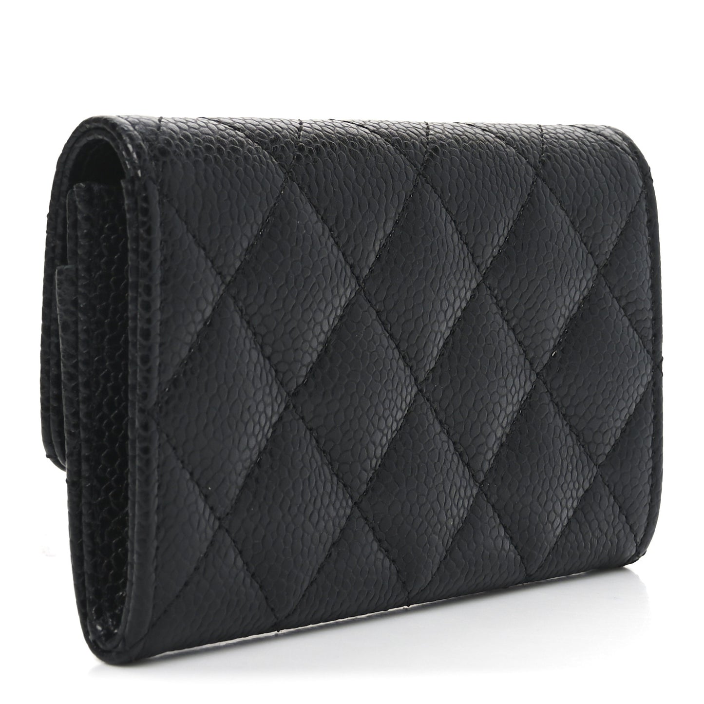 Caviar Quilted Flap Card Holder Black