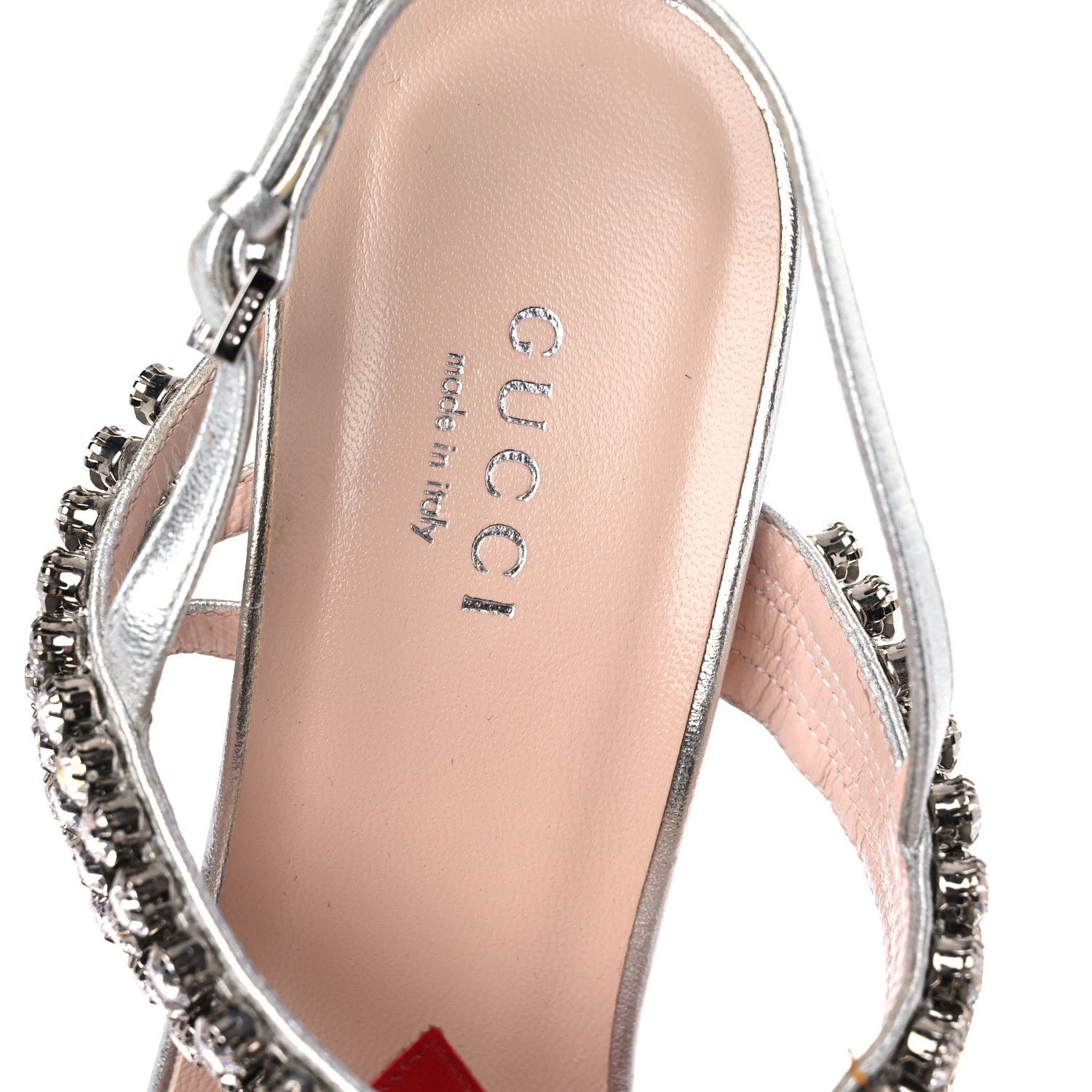 Gucci Nappa Silk Crystal Bertie High Heel Sandals 36.5 Argento 8 of 15