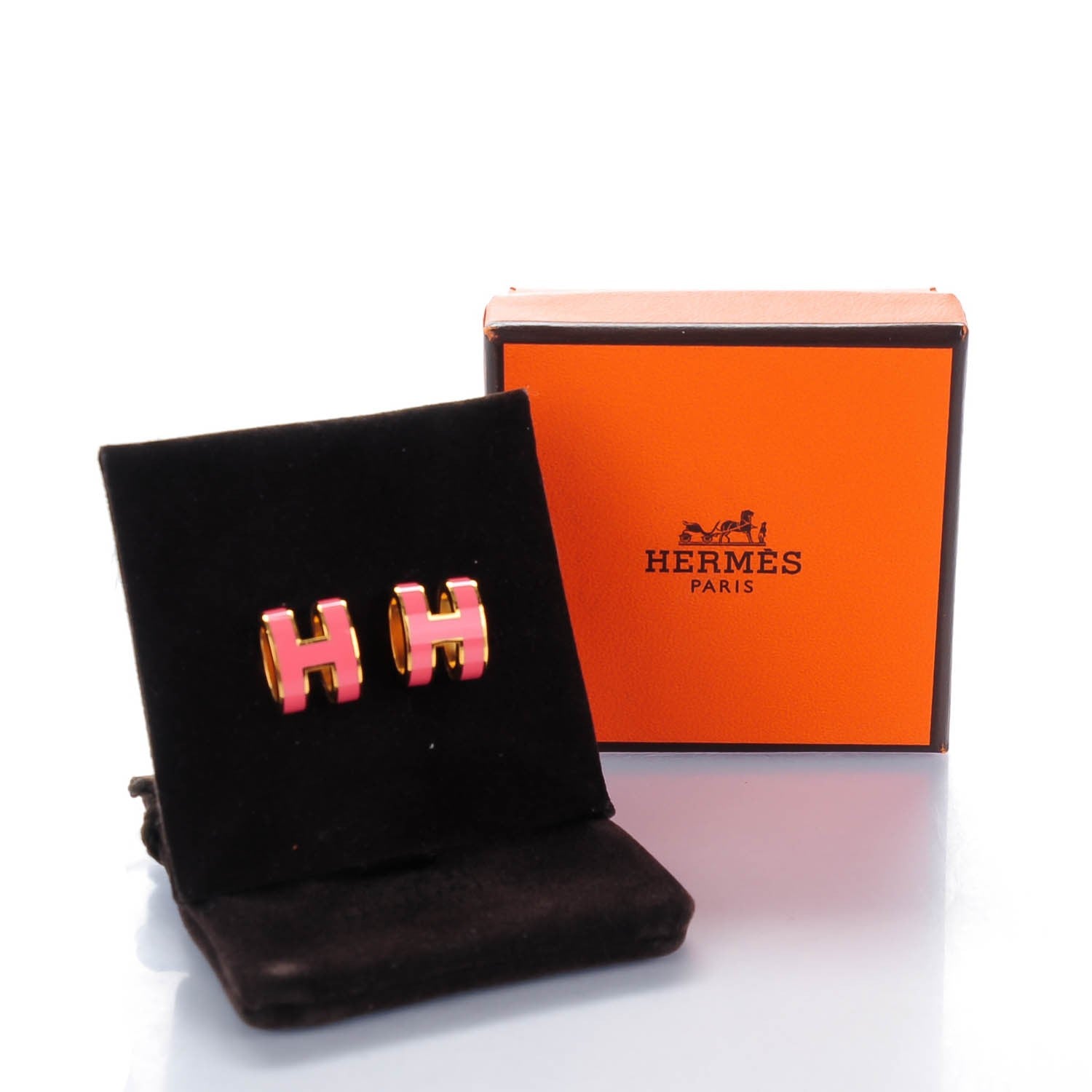 Hermes Gold Lacquered Pop H Earrings Rose Valentine 6 of 6