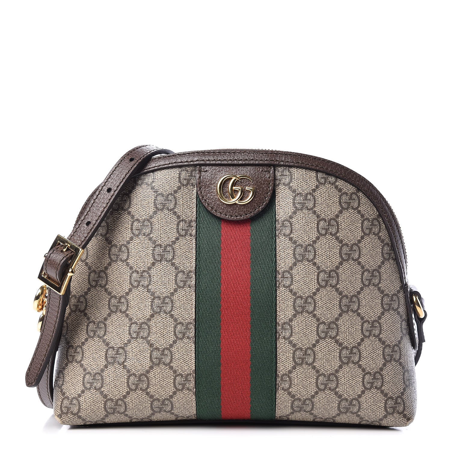 Gucci GG Supreme Monogram Textured Dollar Calfskin Web Small Ophidia Dome Shoulder Bag Beige Ebony New Acero 1 of 13