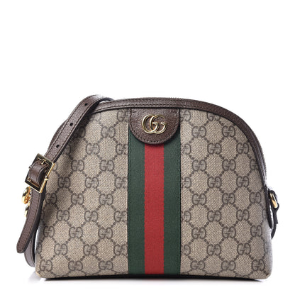 Gucci GG Supreme Monogram Textured Dollar Calfskin Web Small Ophidia Dome Shoulder Bag Beige Ebony New Acero 1 of 13