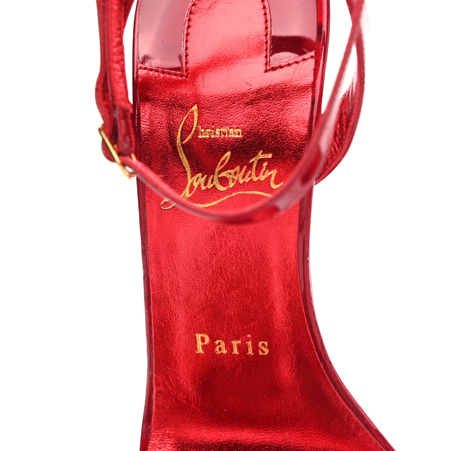 Shiny Patent Calfskin Queen Psych Loubi Ankle Strap Sandals 37.5 Red
