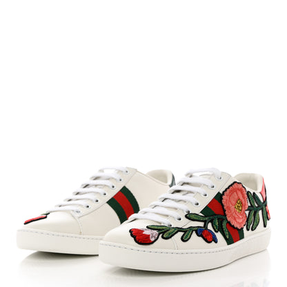 Gucci Calfskin Web Floral Embroidered Womens Ace Sneakers 37 White 3 of 11