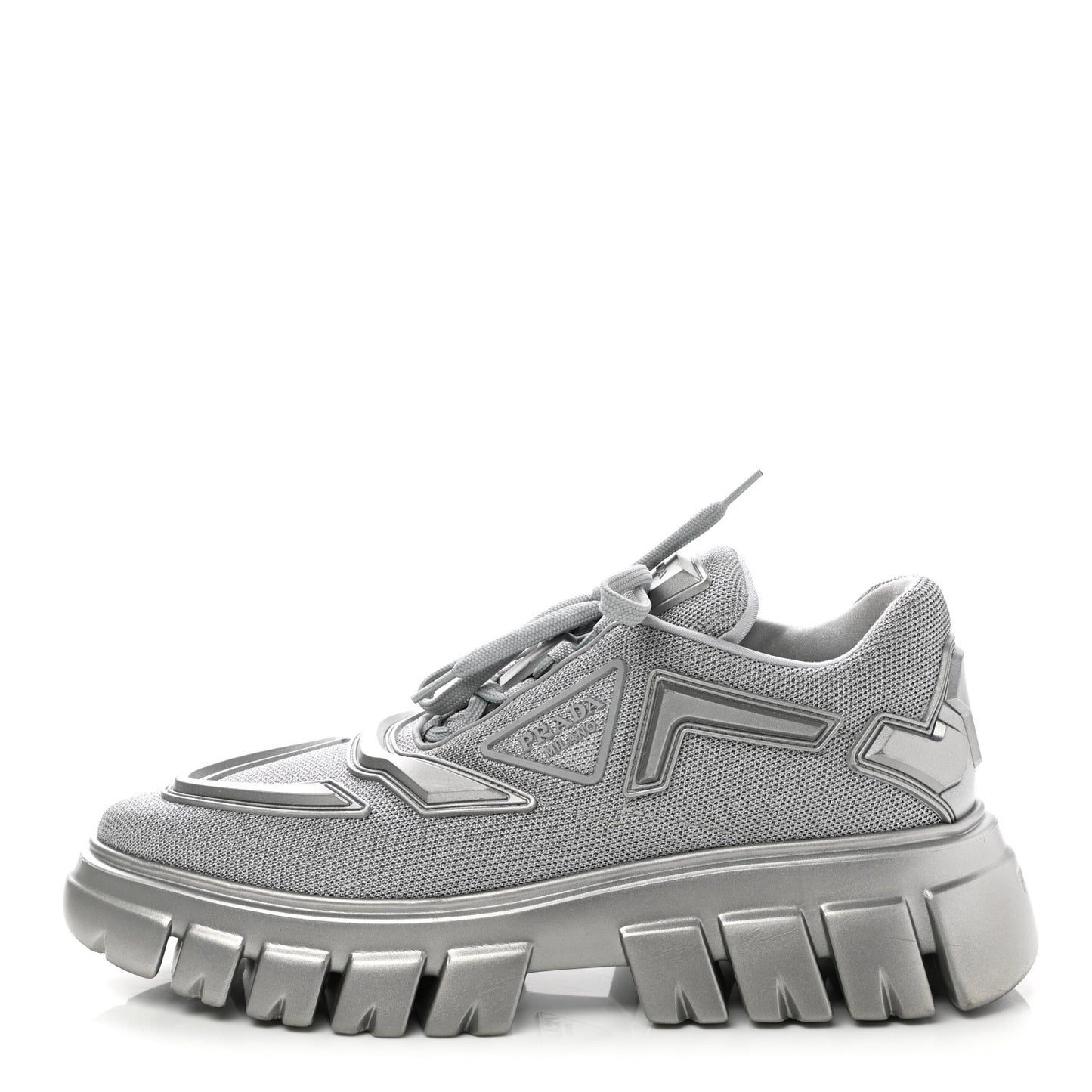 Rubber Technical Knit Fabric Triangle Logo Evolution 55mm Sneakers 38 Argento