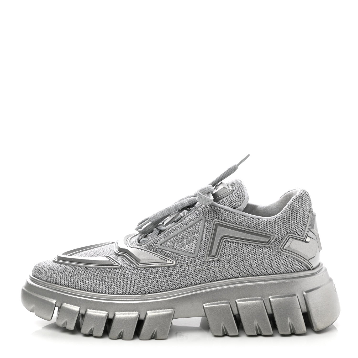 Prada Rubber Technical Knit Fabric Triangle Logo Evolution 55mm Sneakers 38 Argento 1 of 9