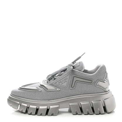 Prada Rubber Technical Knit Fabric Triangle Logo Evolution 55mm Sneakers 38 Argento 1 of 9