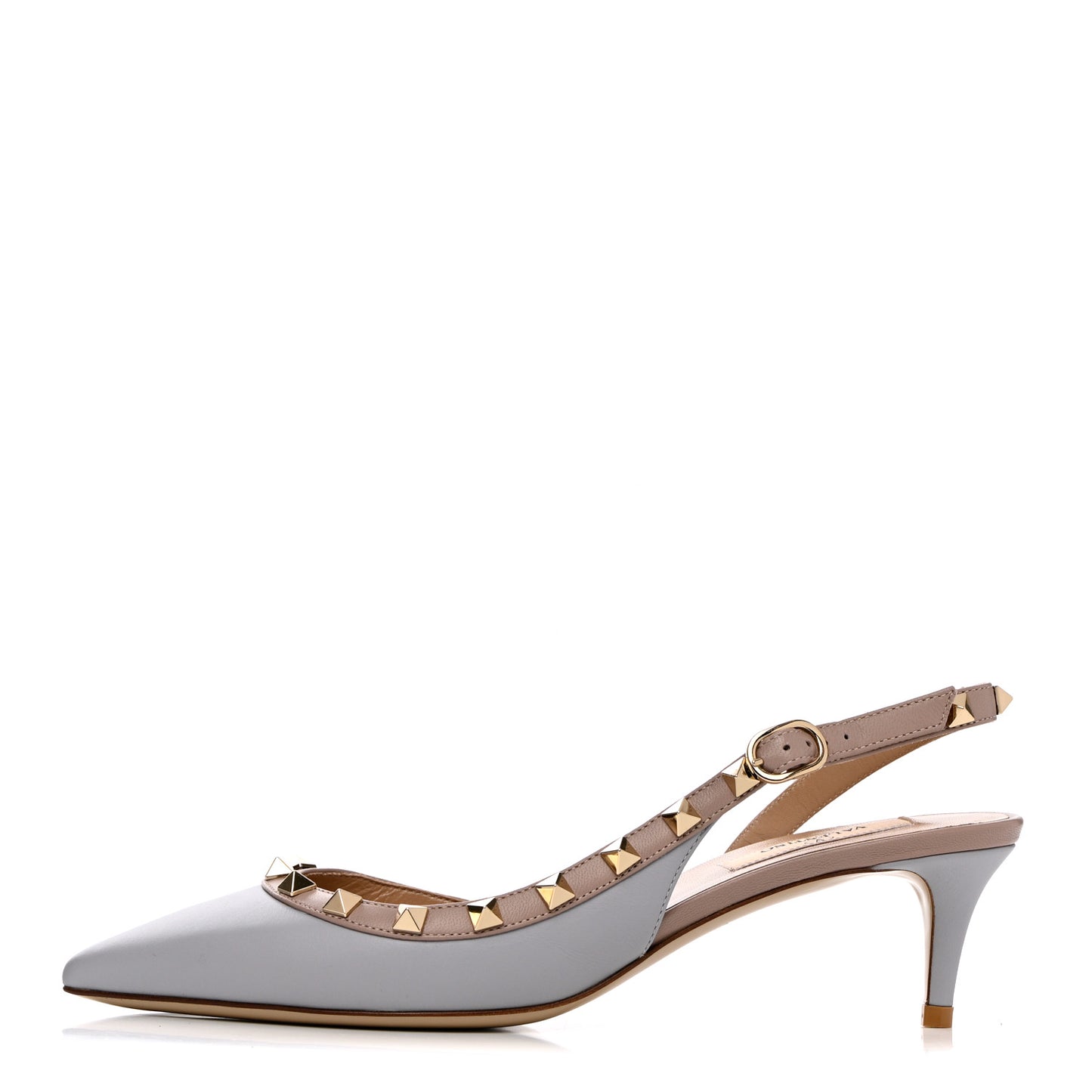 Calfskin Nappa Rockstud Half D'Orsay Slingback 50mm Pumps 37 Pastel Grey Poudre