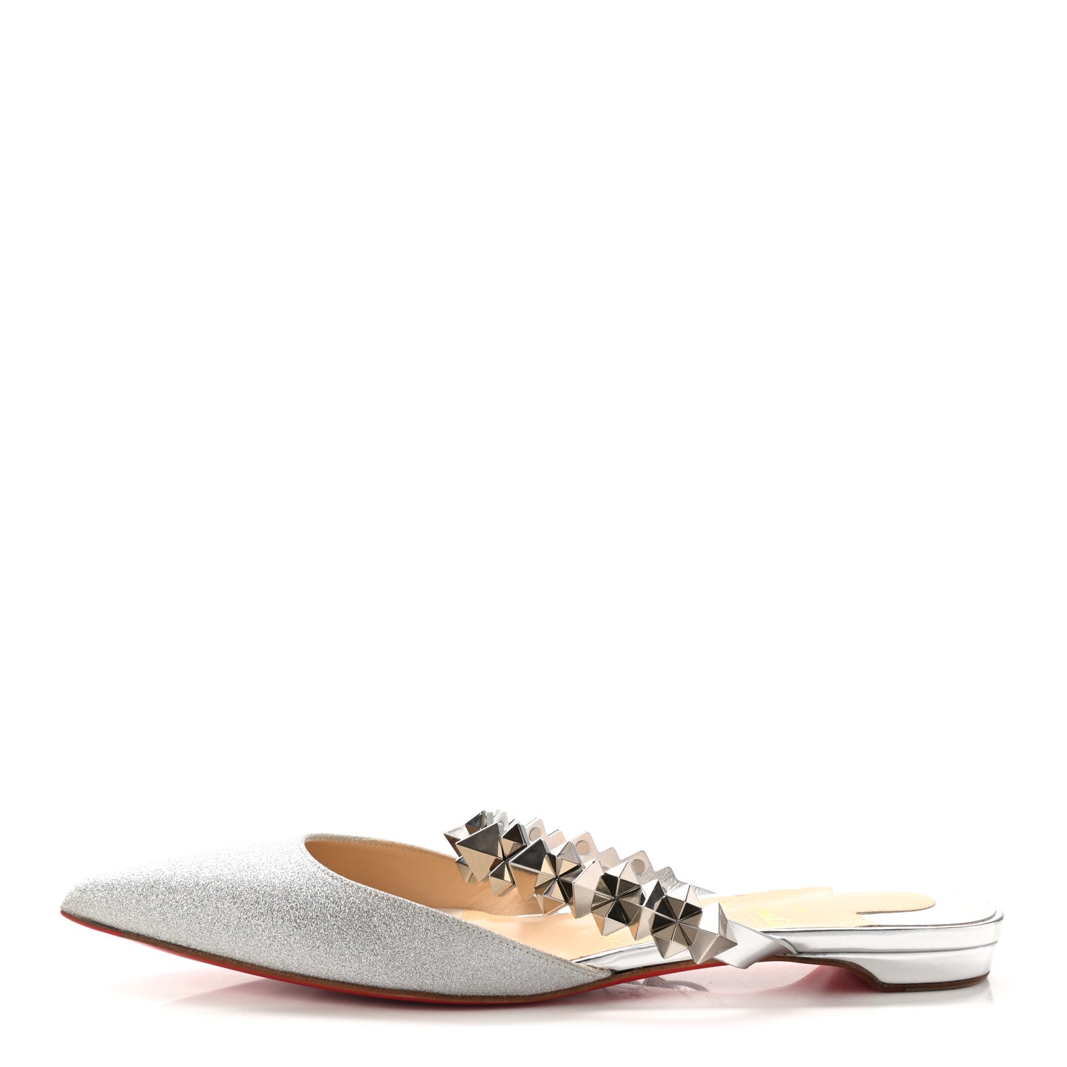 Christian Louboutin Mini Glitter Planet Choc Flat Mules 38.5 Silver 1 of 7