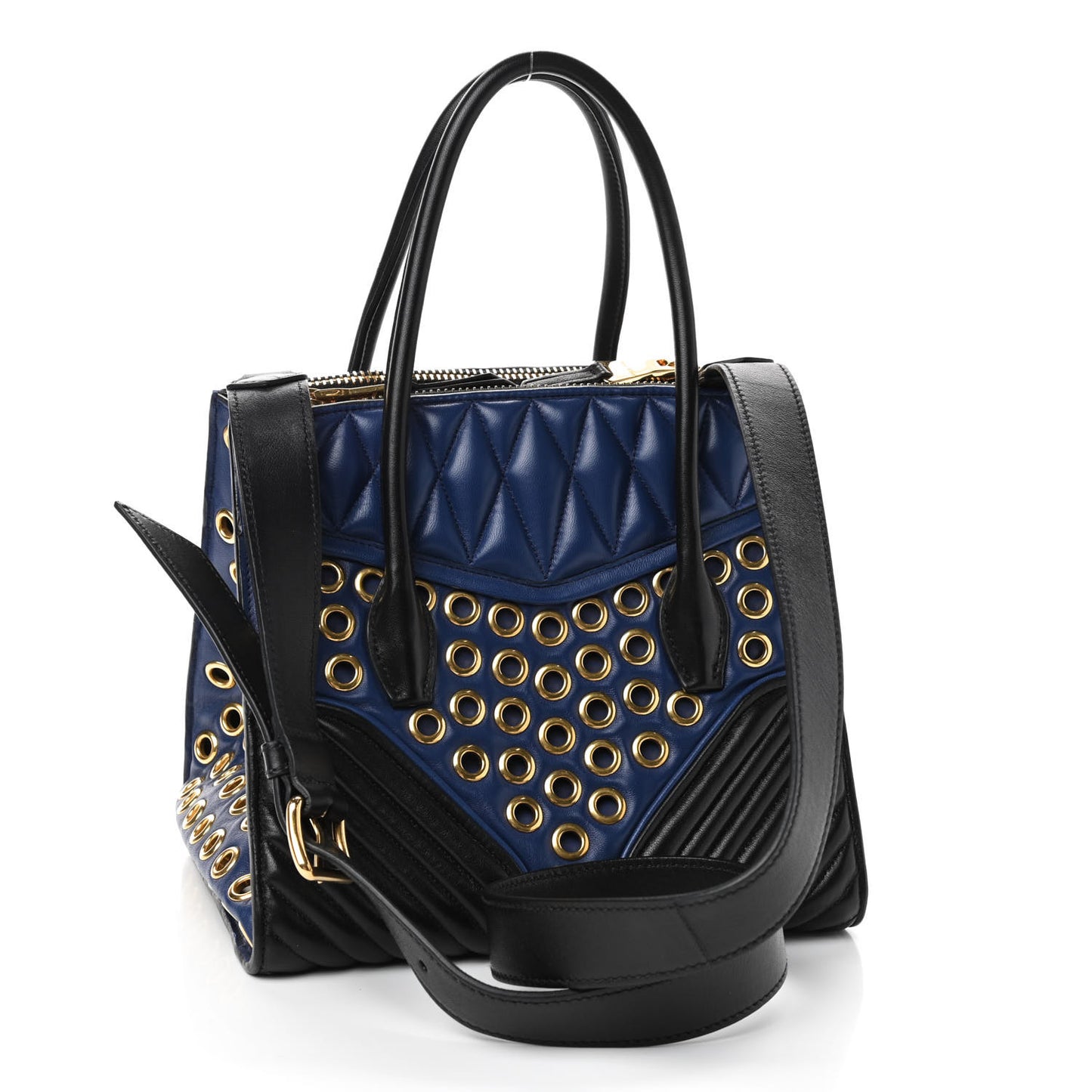 Nappa Biker Grommet Top Handle Tote Inchiostro Black