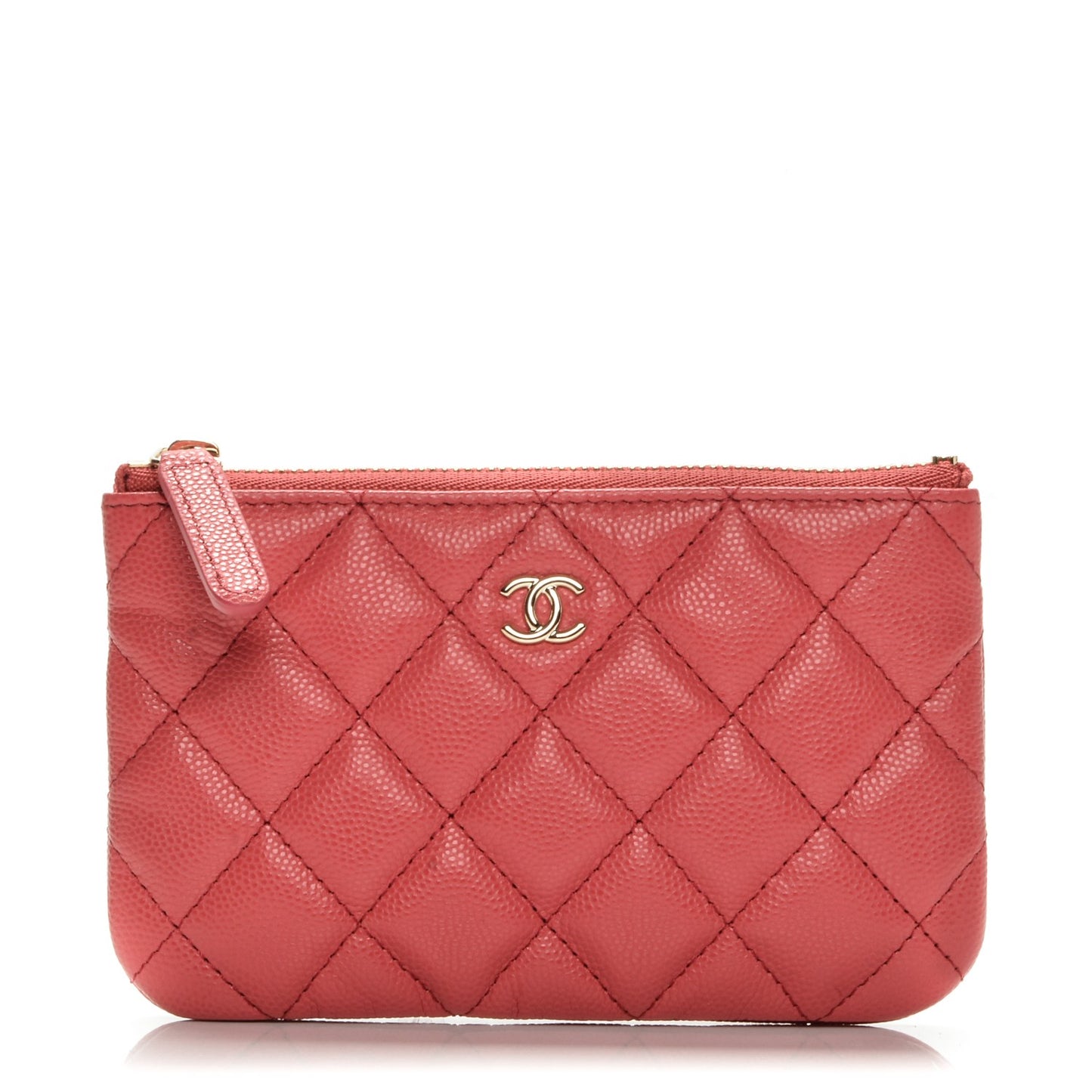 Caviar Quilted Small Cosmetic Case Dark Pink
