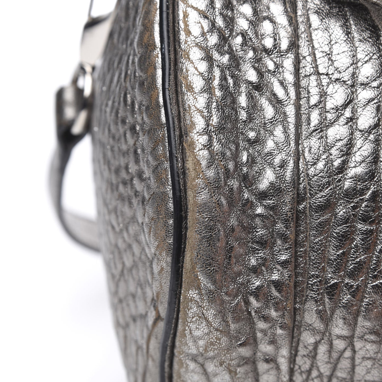 Metallic Pebbled Lambskin Rockie Carbon Silver Hardware