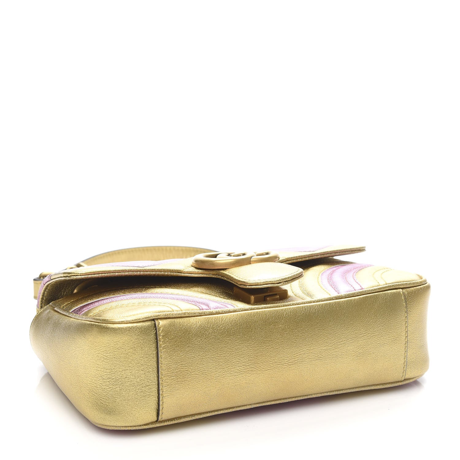 Gucci Metallic Calfskin Matelasse Mini GG Marmont Shoulder Bag Gold Pink 5 of 11