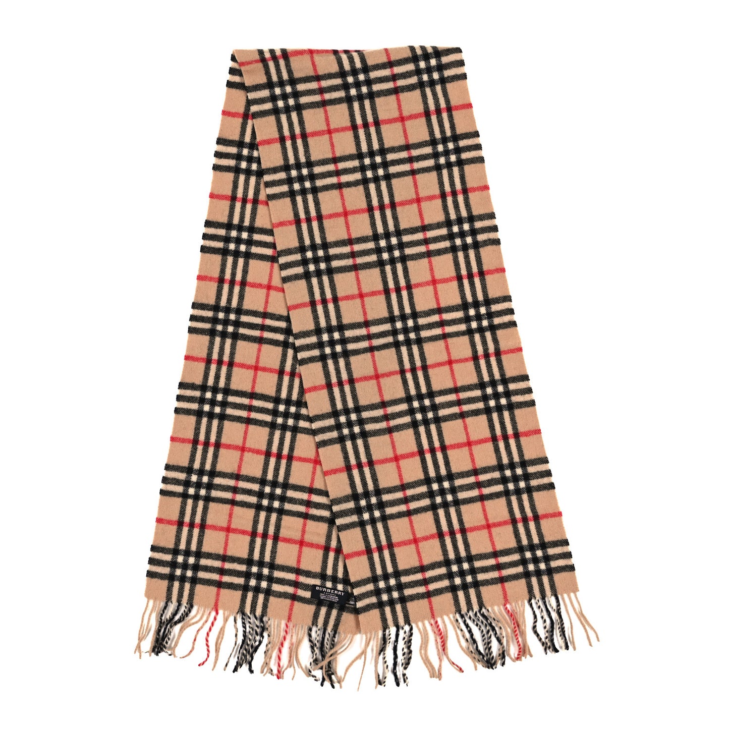 Cashmere House Check Fringe Scarf Camel