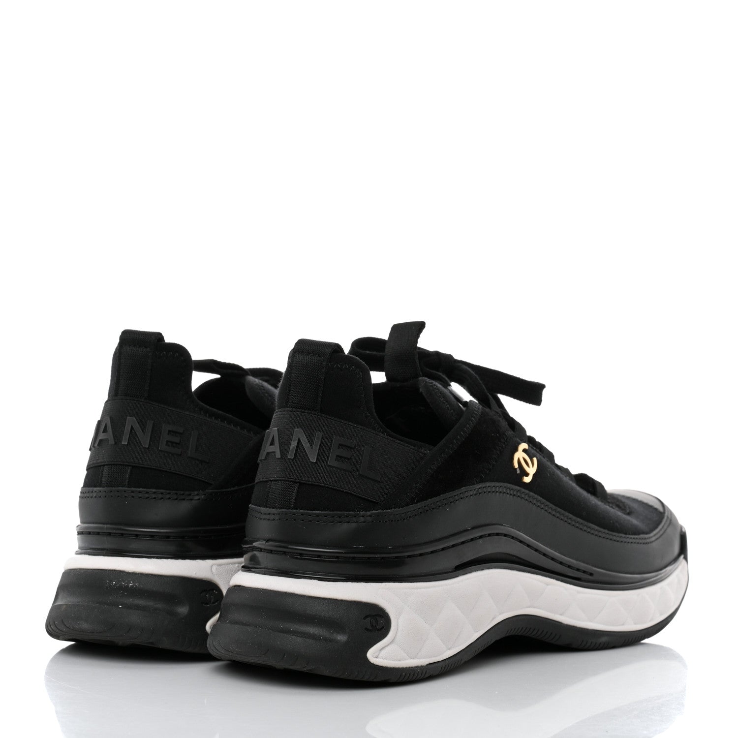 Chanel Velvet Calfskin Mixed Fibers CC Sneakers 40.5 Black 4 of 8