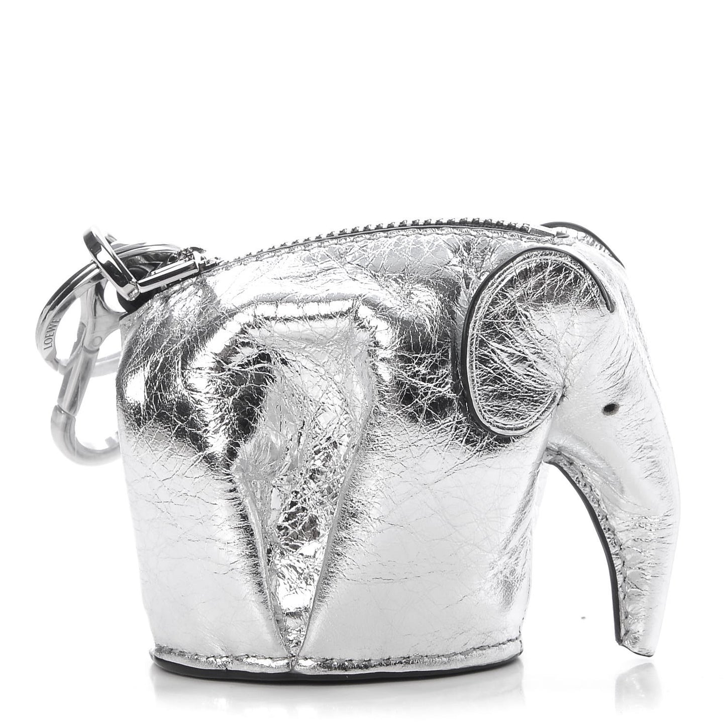 Metallic Calfskin Mini Elephant Coin Purse Silver