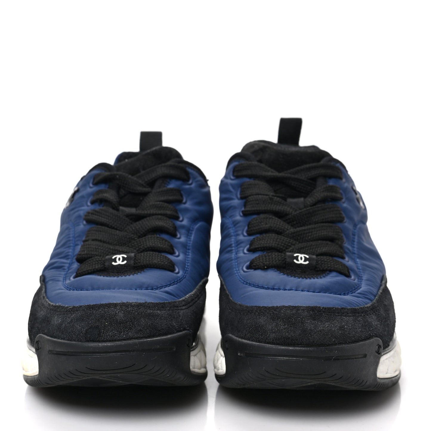 Nylon Suede Calfskin Womens Logo Sneakers 37.5 Blue Navy Dark Navy