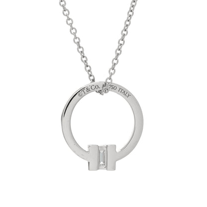 Tiffany 18K White Gold Diamond Tiffany T Baguette Pendant Necklace 4 of 4