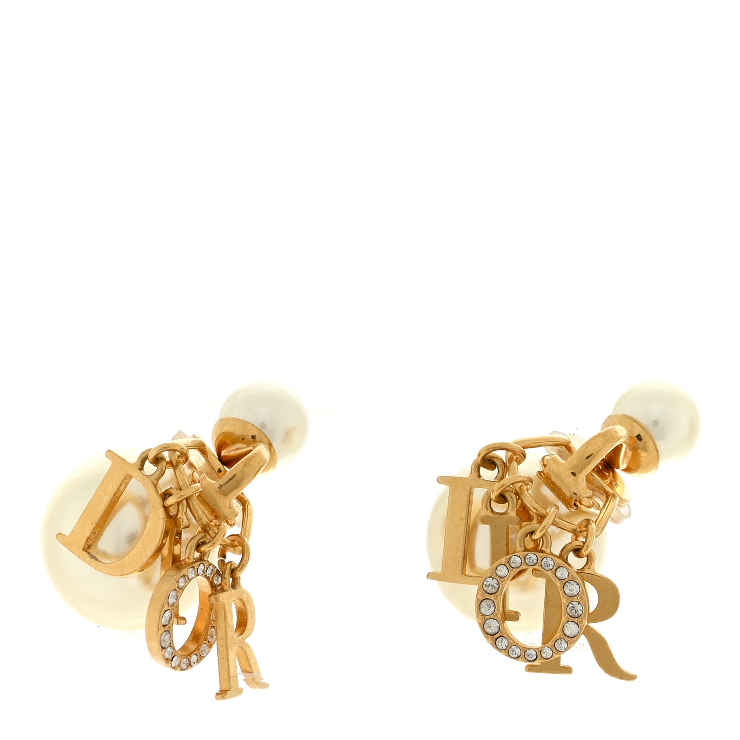 Christian Dior Metal Pearl Crystal Tribales Clip On Earrings Gold White 1 of 5