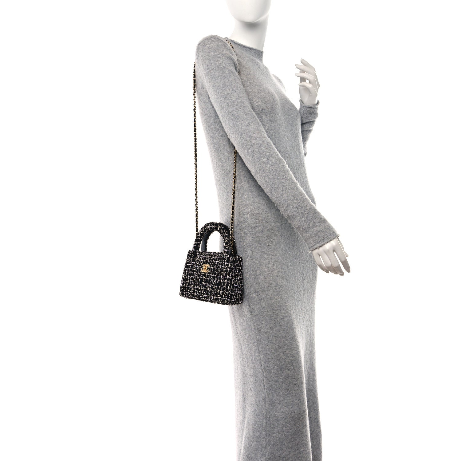 Chanel Tweed Quilted Nano Kelly Shopper Black White 2 of 11