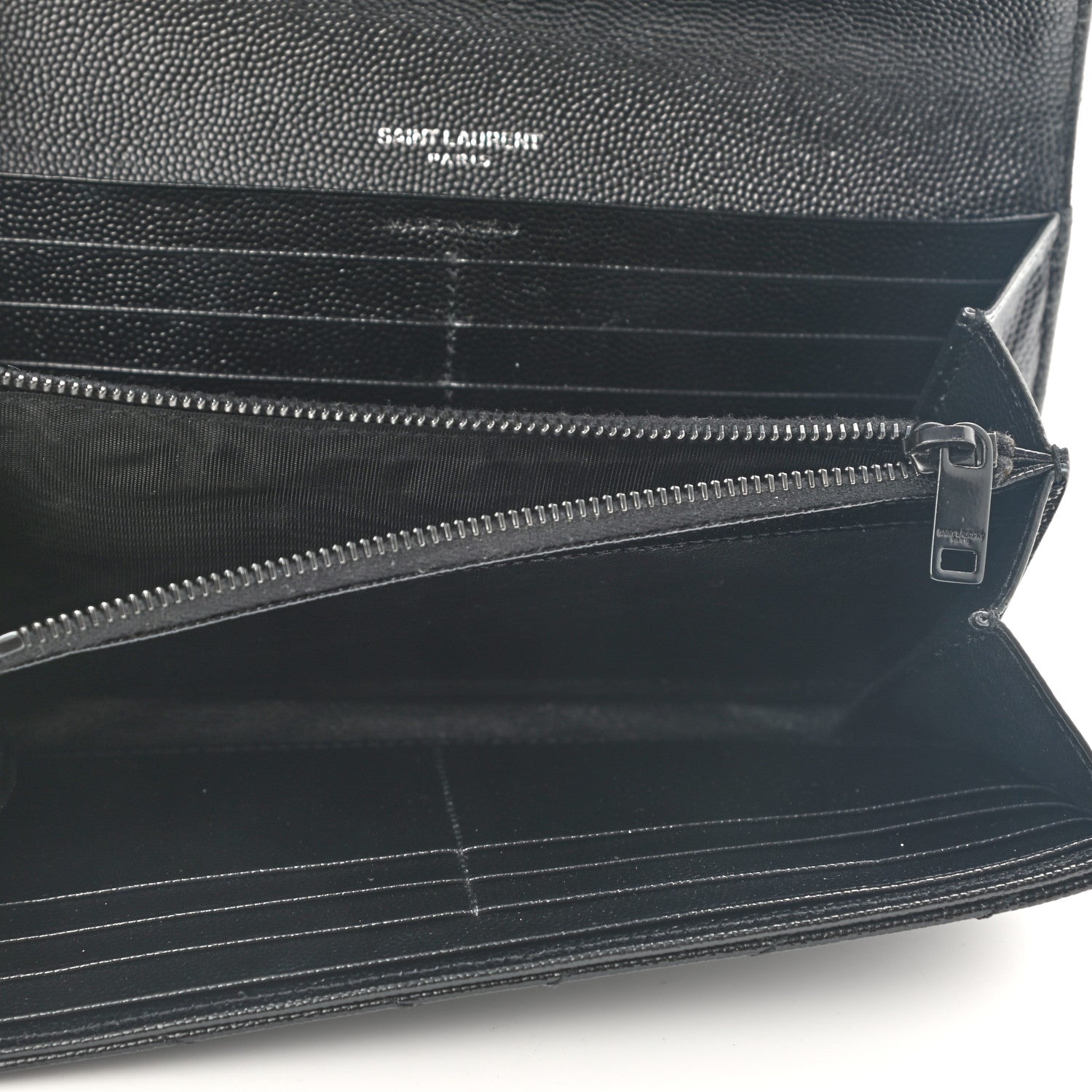 Saint Laurent Grain De Poudre Matelasse Chevron Monogram Flap Wallet Black 4 of 6