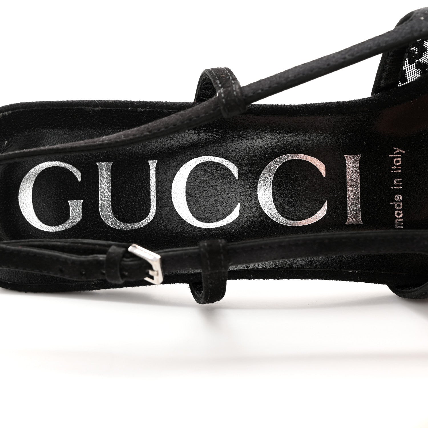 Gucci Suede Mesh Crystal GG Monogram Slingback Pumps 39 Black 8 of 11