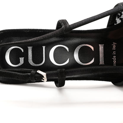 Gucci Suede Mesh Crystal GG Monogram Slingback Pumps 39 Black 8 of 11